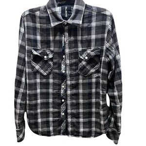 Billabong Black Plaid Button Down Shirt Flap Pockets Embroidered Logo Sz S